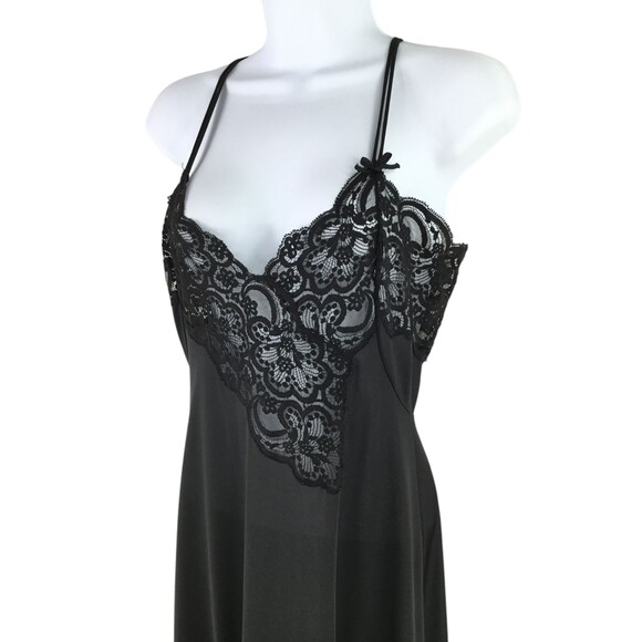 Lily of France Lingerie sz S Black Nylon Maxi Nightgown Lace Union Made 50s USA - Picture 5 of 15
